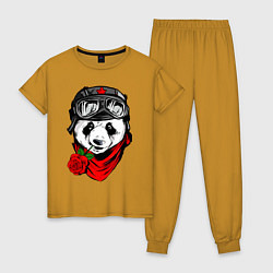 Пижама хлопковая женская Панда с розой во рту, цвет: горчичный
