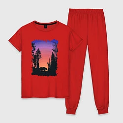 Пижама хлопковая женская Заказ в лесу, цвет: красный