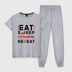 Пижама хлопковая женская Надпись: Eat Sleep Crysis Repeat, цвет: меланж
