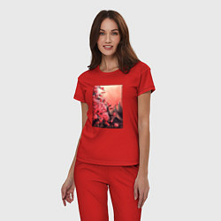 Пижама хлопковая женская Сакура на фоне гор Картина, цвет: красный — фото 2