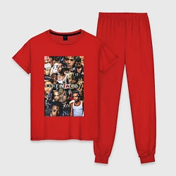 Пижама хлопковая женская XXXTENTACION Collage, цвет: красный