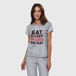 Пижама хлопковая женская Надпись: Eat Sleep Battlefield Repeat, цвет: меланж — фото 2