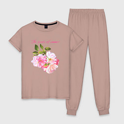 Пижама хлопковая женская Ароматы лета розовые розы лето, цвет: пыльно-розовый