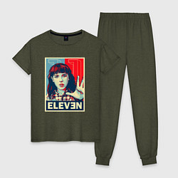 Пижама хлопковая женская Stranger Things Eleven, цвет: меланж-хаки