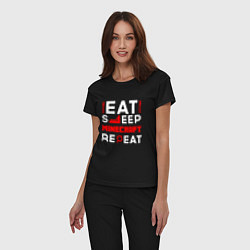 Пижама хлопковая женская Надпись Eat Sleep Minecraft Repeat, цвет: черный — фото 2