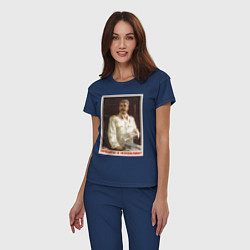 Пижама хлопковая женская Сталин оптимист, цвет: тёмно-синий — фото 2