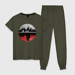 Пижама хлопковая женская Stranger Things Moon, цвет: меланж-хаки