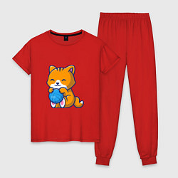 Пижама хлопковая женская Рыженький котик, цвет: красный