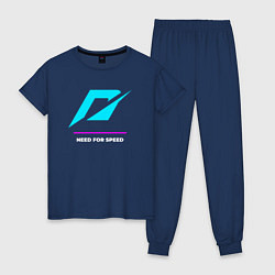 Пижама хлопковая женская Символ Need for Speed в неоновых цветах, цвет: тёмно-синий