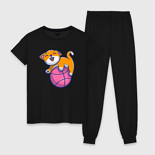 Женская пижама Котик с мячиком / Черный – фото 1