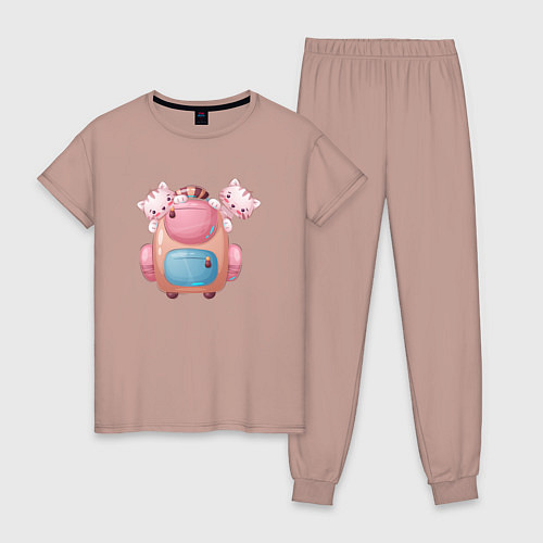 Женская пижама Котята выглядывают из рюкзака / Пыльно-розовый – фото 1