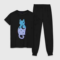 Пижама хлопковая женская Night - Cat, цвет: черный