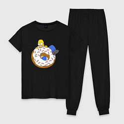 Пижама хлопковая женская Большой пончик с глазурью принт Гомер, цвет: черный