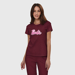 Пижама хлопковая женская Barbie logo, цвет: меланж-бордовый — фото 2