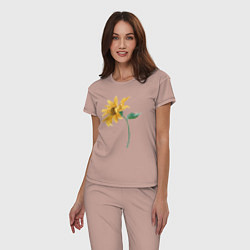 Пижама хлопковая женская Branch With a Sunflower Подсолнух, цвет: пыльно-розовый — фото 2
