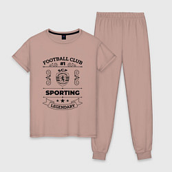 Пижама хлопковая женская Sporting: Football Club Number 1 Legendary, цвет: пыльно-розовый
