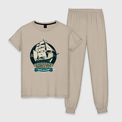 Пижама хлопковая женская Большой пиратский корабль, цвет: миндальный