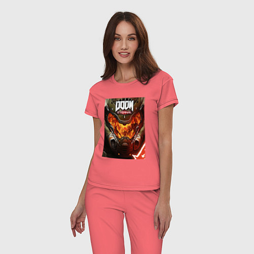 Женская пижама Doom eternal - poster / Коралловый – фото 3