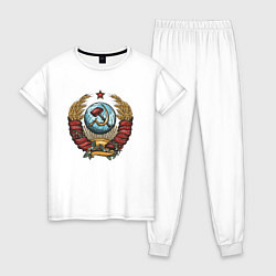 Пижама хлопковая женская Серп и молот СССР, цвет: белый