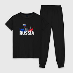 Пижама хлопковая женская Russia объемный текст, цвет: черный