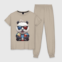 Пижама хлопковая женская Прикольный панда с попкорном и колой, цвет: миндальный
