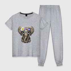 Пижама хлопковая женская Мир - Слон, цвет: меланж
