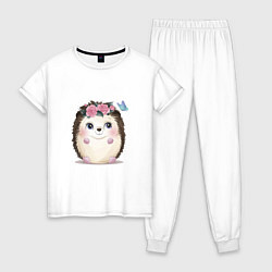 Пижама хлопковая женская Hedgehog and roses, цвет: белый
