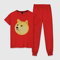 Пижама хлопковая женская Пухленький Пёс Доге, цвет: красный