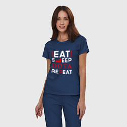 Пижама хлопковая женская Надпись eat sleep Dota repeat, цвет: тёмно-синий — фото 2