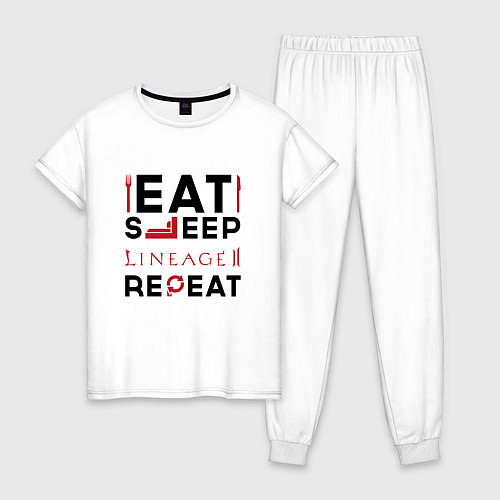 Женская пижама Надпись: eat sleep Lineage 2 repeat / Белый – фото 1