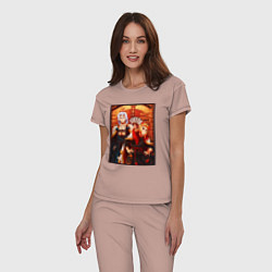 Пижама хлопковая женская Тенген и Ренгоку красивые - Клинок рассекающий дем, цвет: пыльно-розовый — фото 2