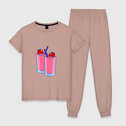 Пижама хлопковая женская Два бокала с коктейлем, цвет: пыльно-розовый