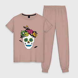 Пижама хлопковая женская Sugar skull, цвет: пыльно-розовый