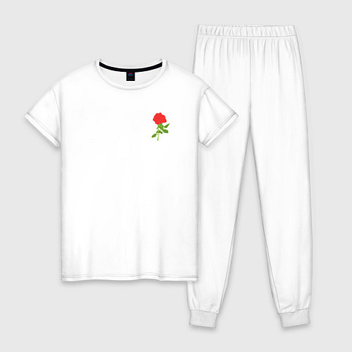 Женская пижама Красная рисованная роза / Белый – фото 1