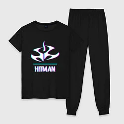 Пижама хлопковая женская Hitman в стиле glitch и баги графики, цвет: черный