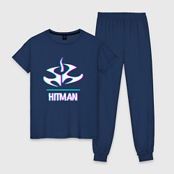 Пижама хлопковая женская Hitman в стиле glitch и баги графики, цвет: тёмно-синий
