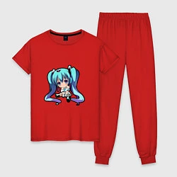 Пижама хлопковая женская Чиби девочка, цвет: красный