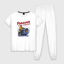 Пижама хлопковая женская Винтажный стиль мотоциклист, цвет: белый