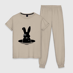 Пижама хлопковая женская Кролик с моноклем, цвет: миндальный