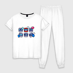 Пижама хлопковая женская Значки на 8-БИТ Пины Бравл Старс 8-BIT, цвет: белый