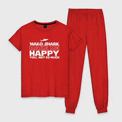Пижама хлопковая женская Акула Мако делает меня счастливым, а ты не очень, цвет: красный