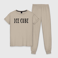 Пижама хлопковая женская Ice Cube - logo, цвет: миндальный