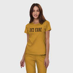Пижама хлопковая женская Ice Cube - logo, цвет: горчичный — фото 2