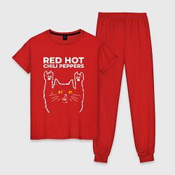 Пижама хлопковая женская Red Hot Chili Peppers rock cat, цвет: красный