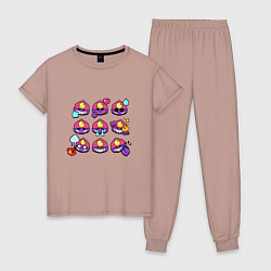 Пижама хлопковая женская Значки на Джин Пины Бравл Старс Gene, цвет: пыльно-розовый
