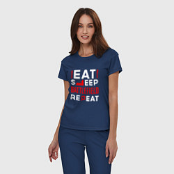 Пижама хлопковая женская Надпись eat sleep Battlefield repeat, цвет: тёмно-синий — фото 2