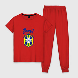 Пижама хлопковая женская Brasil Football, цвет: красный