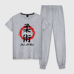 Пижама хлопковая женская Jiu jitsu red splashes logo, цвет: меланж