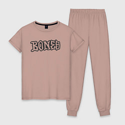 Пижама хлопковая женская Bones надпись, цвет: пыльно-розовый