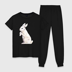 Пижама хлопковая женская Белый милый кролик, цвет: черный